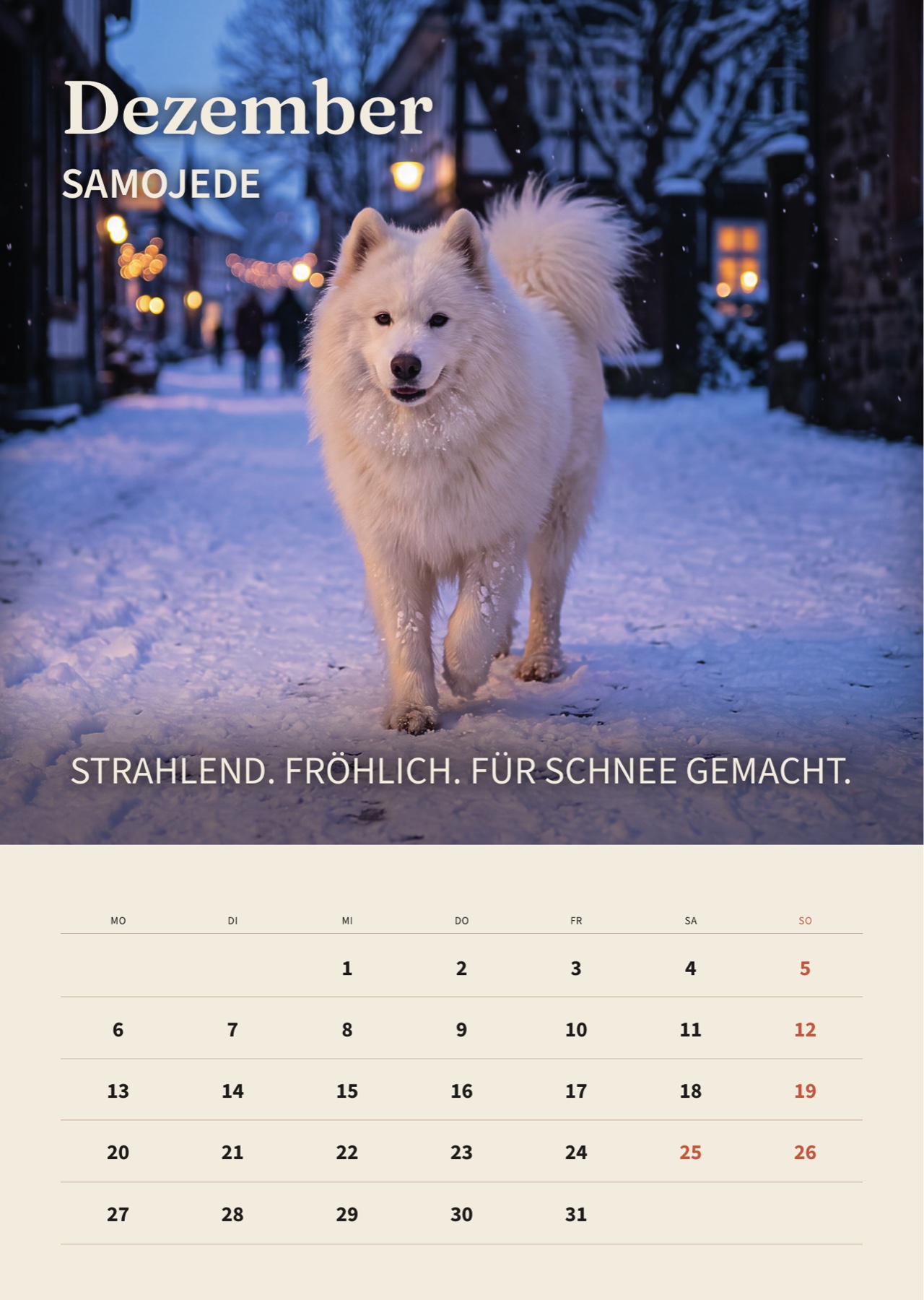 Dezember 2027: Samojede im gestalteten Kalender