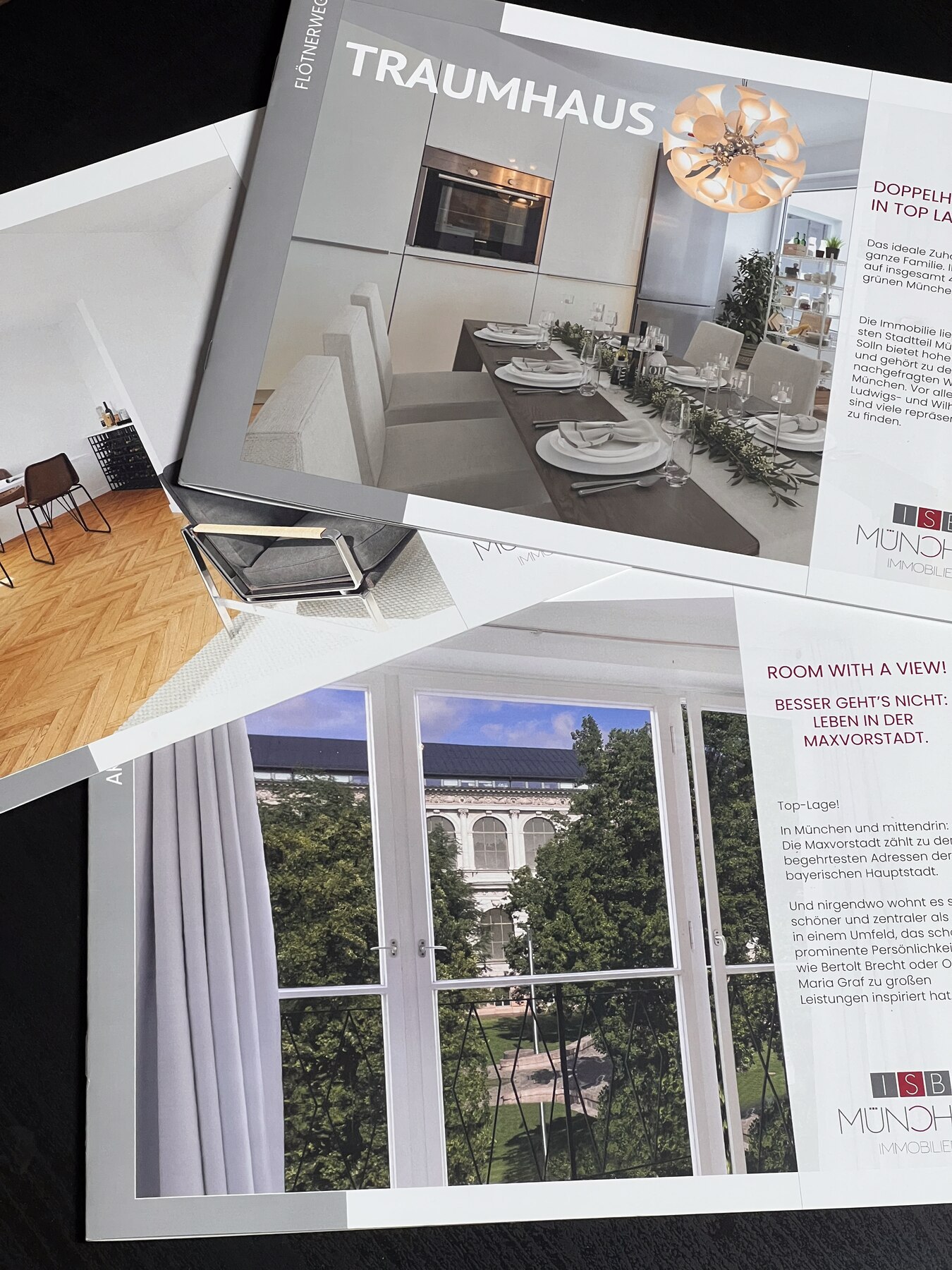 Von Andrey Dimitrov fotografierte und gestaltete Immobilienbroschüren der ISB München Immobilien GmbH