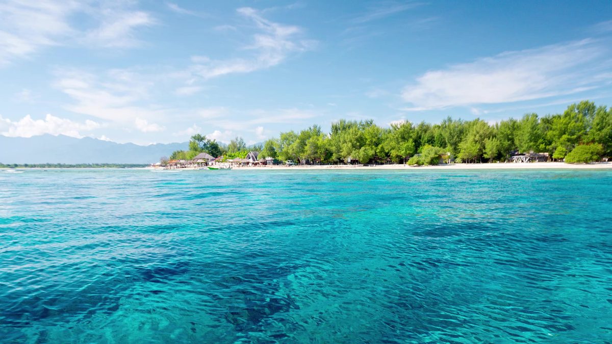 Startseite des Turtle Diving Resort mit Hintergrundvideo der Insel Gili Air