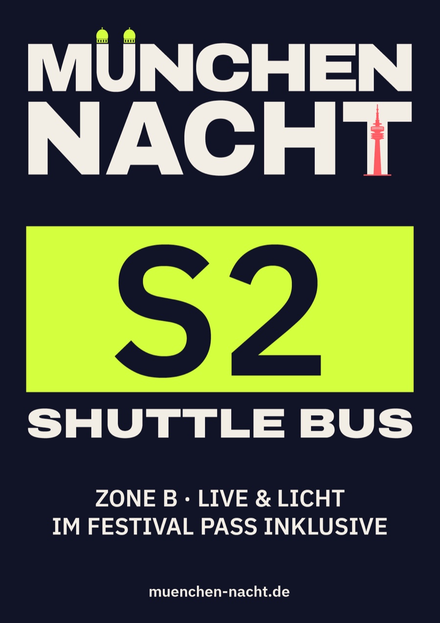 Schild der Shuttle-Haltestelle S2 von MÜNCHEN NACHT